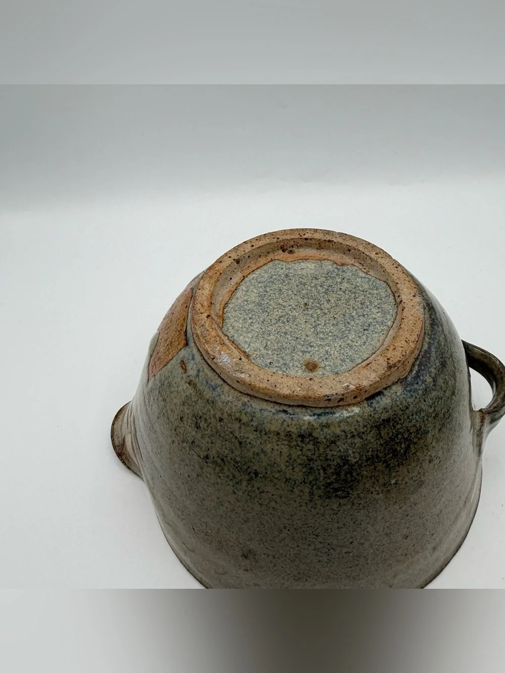 Vintage Studio Pottery Stoneware Batter Bowl Pouring Mixing Bowl Blue Green 7.5”
